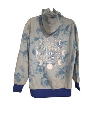 Eclipse Texas Tie-Dye Blue & White Moon Graphic Hoodie